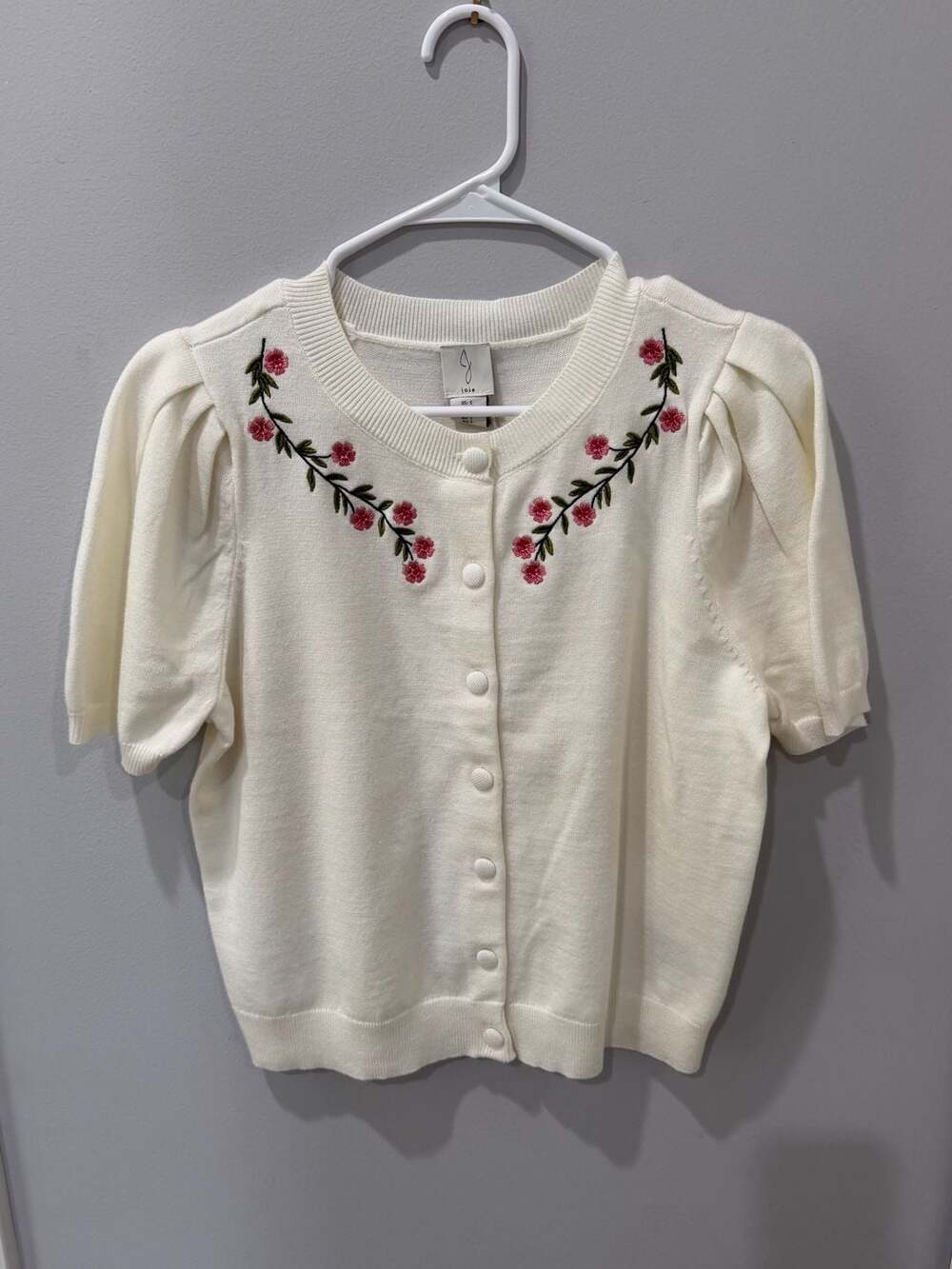Joie Floral Embroidered Puff Sleeve Cardigan indie boho cottage Sweater Size S